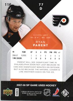 2007-08 SP Game Used #116 Ryan Parent Back