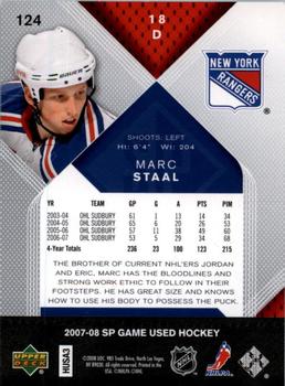 2007-08 SP Game Used #124 Marc Staal Back