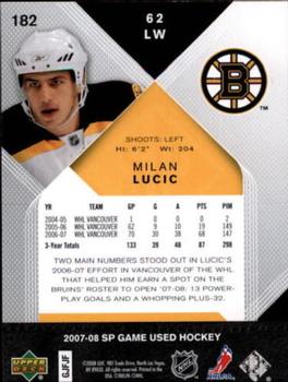 2007-08 SP Game Used #182 Milan Lucic Back