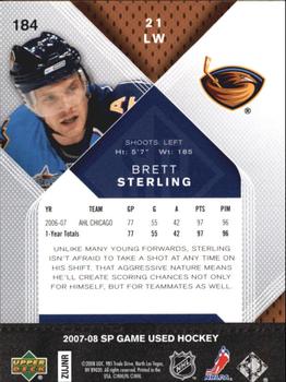 2007-08 SP Game Used #184 Brett Sterling Back