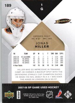 2007-08 SP Game Used #189 Jonas Hiller Back