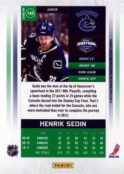 2011-12 Panini Contenders #145 Henrik Sedin Back