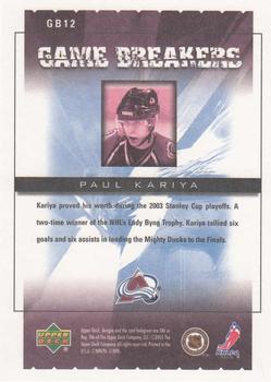 2005-06 Upper Deck Victory - Game Breakers #GB12 Paul Kariya Back