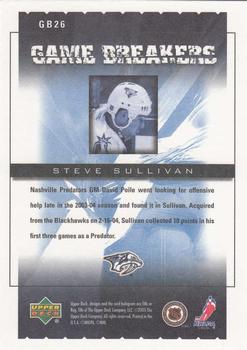2005-06 Upper Deck Victory - Game Breakers #GB26 Steve Sullivan Back