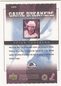 2005-06 Upper Deck Victory - Game Breakers #GB9 Peter Forsberg Back