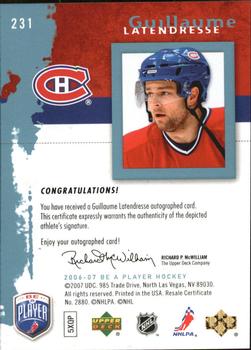 2006-07 Be A Player - Autographs #231 Guillaume Latendresse Back