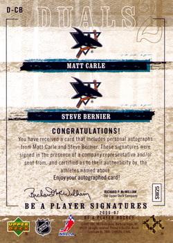 2006-07 Be A Player - Be a Player Signatures Duals #D-CB Steve Bernier / Matt Carle Back