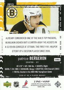 2006-07 Be A Player - Profiles #PP13 Patrice Bergeron Back