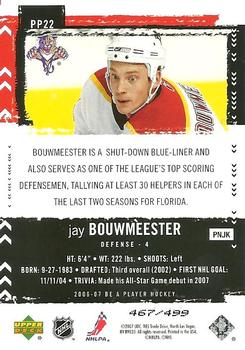 2006-07 Be A Player - Profiles #PP22 Jay Bouwmeester Back