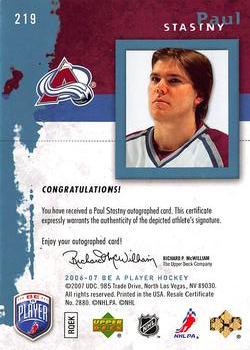 2006-07 Be A Player - BAP Signatures SN25 #219 Paul Stastny Back
