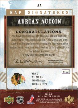 2006-07 Be A Player - BAP Signatures #AA Adrian Aucoin Back