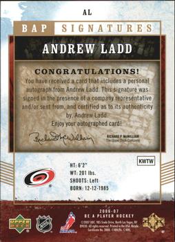2006-07 Be A Player - BAP Signatures #AL Andrew Ladd Back