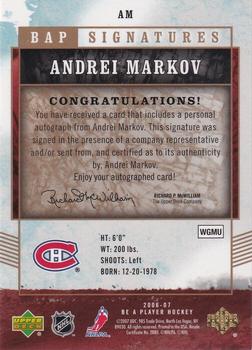 2006-07 Be A Player - BAP Signatures #AM Andrei Markov Back