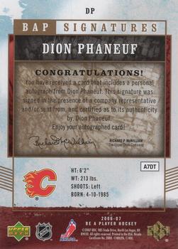 2006-07 Be A Player - BAP Signatures #DP Dion Phaneuf Back