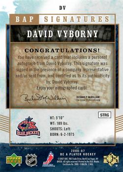 2006-07 Be A Player - BAP Signatures #DV David Vyborny Back