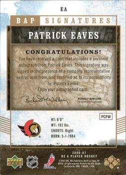 2006-07 Be A Player - BAP Signatures #EA Patrick Eaves Back