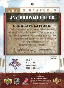 2006-07 Be A Player - BAP Signatures #JB Jay Bouwmeester Back