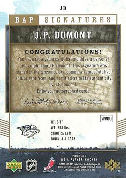 2006-07 Be A Player - BAP Signatures #JD J.P. Dumont Back