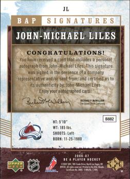 2006-07 Be A Player - BAP Signatures #JL John-Michael Liles Back