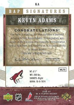 2006-07 Be A Player - BAP Signatures #KA Kevyn Adams Back
