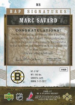 2006-07 Be A Player - BAP Signatures #MS Marc Savard Back