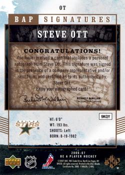 2006-07 Be A Player - BAP Signatures #OT Steve Ott Back