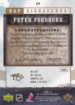 2006-07 Be A Player - BAP Signatures #PF Peter Forsberg Back