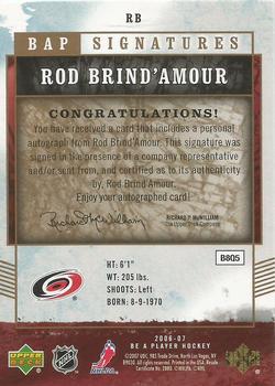 2006-07 Be A Player - BAP Signatures #RB Rod Brind'Amour Back