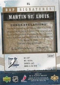 2006-07 Be A Player - BAP Signatures #SL Martin St. Louis Back