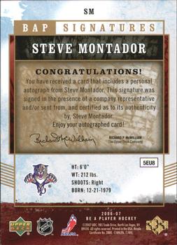 2006-07 Be A Player - BAP Signatures #SM Steve Montador Back