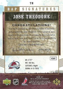 2006-07 Be A Player - BAP Signatures #TH Jose Theodore Back