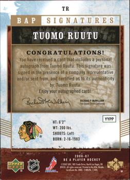 2006-07 Be A Player - BAP Signatures #TR Tuomo Ruutu Back