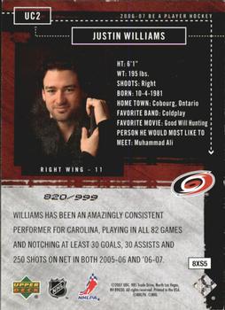 2006-07 Be A Player - Up Close and Personal #UC2 Justin Williams Back