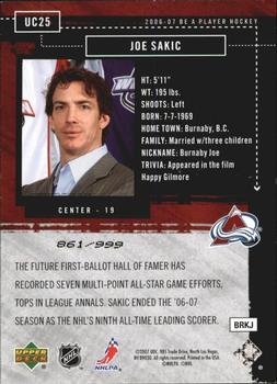 2006-07 Be A Player - Up Close and Personal #UC25 Joe Sakic Back
