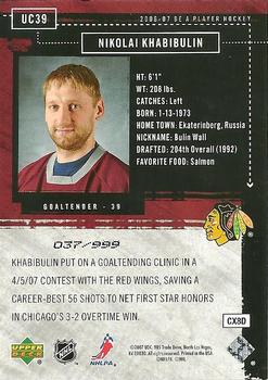 2006-07 Be A Player - Up Close and Personal #UC39 Nikolai Khabibulin Back