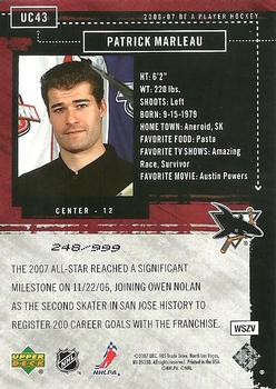 2006-07 Be A Player - Up Close and Personal #UC43 Patrick Marleau Back