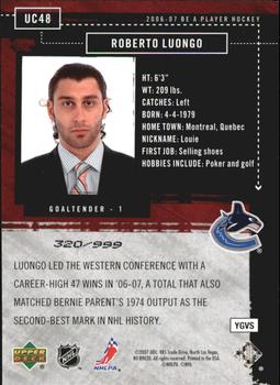 2006-07 Be A Player - Up Close and Personal #UC48 Roberto Luongo Back