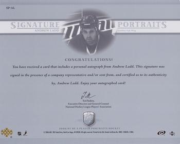 2006-07 Be A Player Portraits - Signature Portraits #SP-AL Andrew Ladd Back
