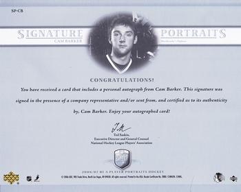 2006-07 Be A Player Portraits - Signature Portraits #SP-CB Cam Barker Back