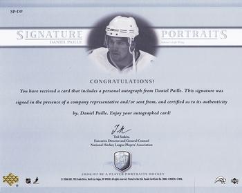 2006-07 Be A Player Portraits - Signature Portraits #SP-DP Daniel Paille Back