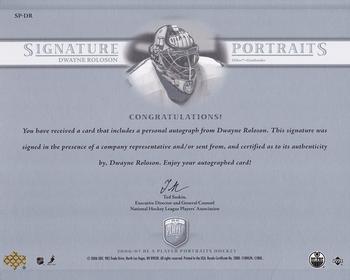 2006-07 Be A Player Portraits - Signature Portraits #SP-DR Dwayne Roloson Back