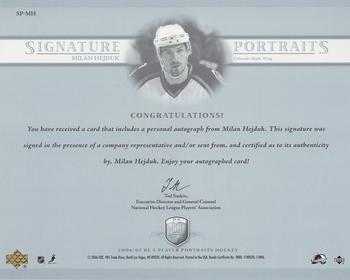 2006-07 Be A Player Portraits - Signature Portraits #SP-HE Milan Hejduk Back