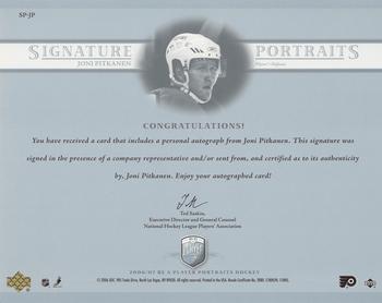2006-07 Be A Player Portraits - Signature Portraits #SP-JP Joni Pitkanen Back