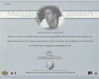 2006-07 Be A Player Portraits - Signature Portraits #SP-KP Keith Primeau Back
