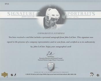 2006-07 Be A Player Portraits - Signature Portraits #SP-LE John LeClair Back