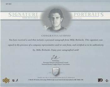 2006-07 Be A Player Portraits - Signature Portraits #SP-RD Mike Richards Back