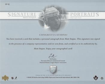 2006-07 Be A Player Portraits - Signature Portraits #SP-SJ Matt Stajan Back