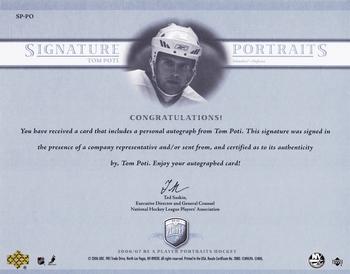2006-07 Be A Player Portraits - Signature Portraits #SP-TP Tom Poti Back