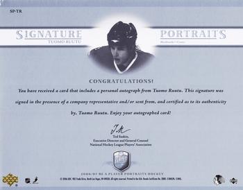 2006-07 Be A Player Portraits - Signature Portraits #SP-TR Tuomo Ruutu Back