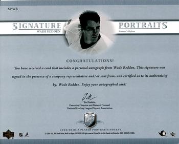 2006-07 Be A Player Portraits - Signature Portraits #SP-WR Wade Redden Back